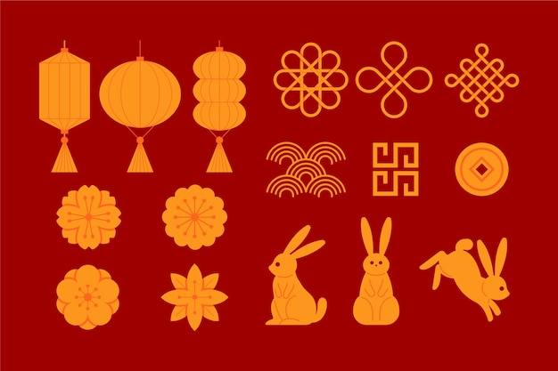 灯笼花朵兔子铜钱春节新年兔年元素