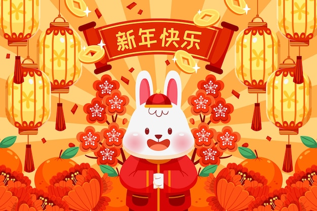2023新年春节元旦兔年插画背景