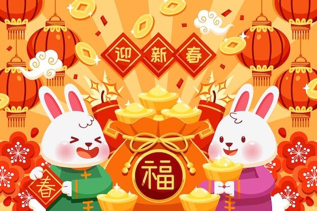 2023新年春节元旦兔年插画背景