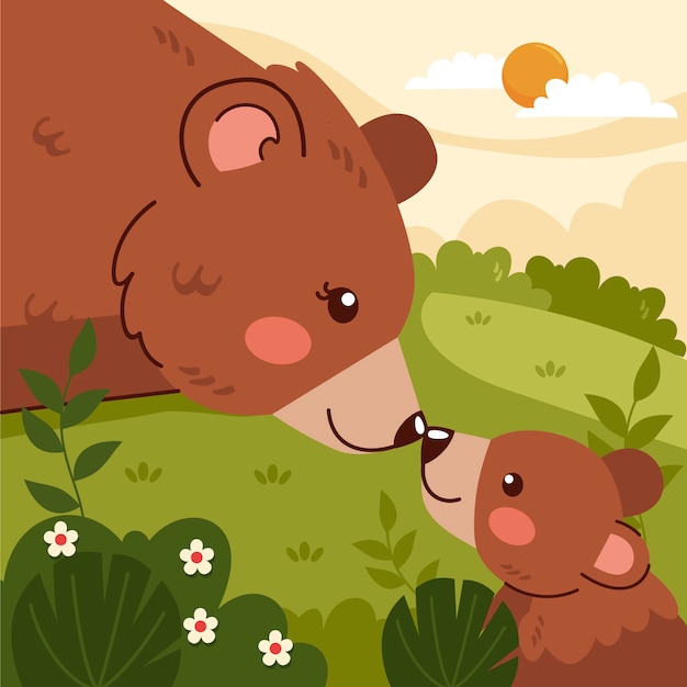 熊母子卡通插画