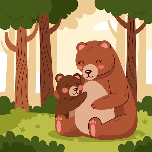 熊母子卡通插画
