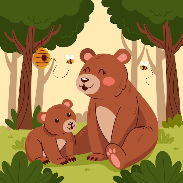 熊母子卡通插画