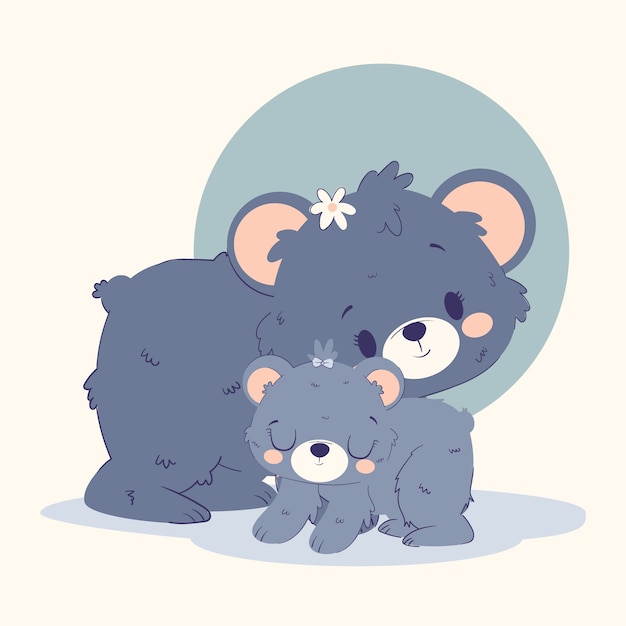 母熊母子卡通插画