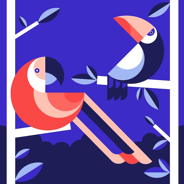 几何图形抽象鹦鹉插画