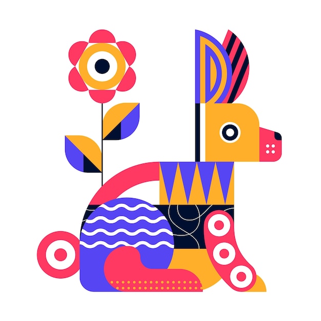 几何图形抽象狗插画