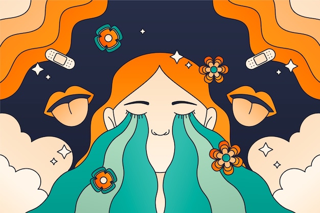 神秘幻想梦境女孩眼泪插画