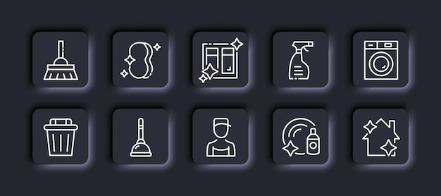 清洁打扫卫生扫把窗户清洁液洗衣机垃圾桶马桶搋保洁员图标