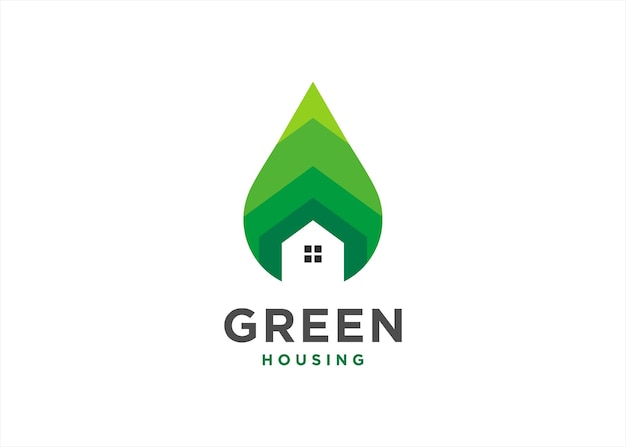 绿色房屋房子建筑水滴树叶标志logo