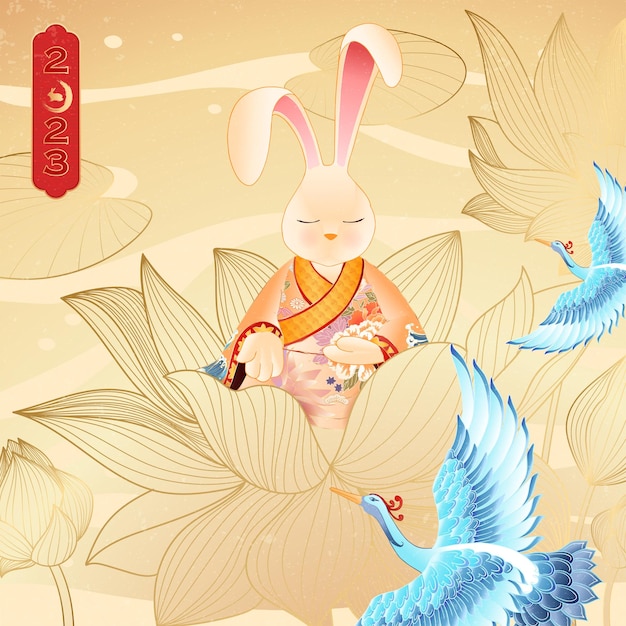 2023年兔年元旦春节新年插画海报模板