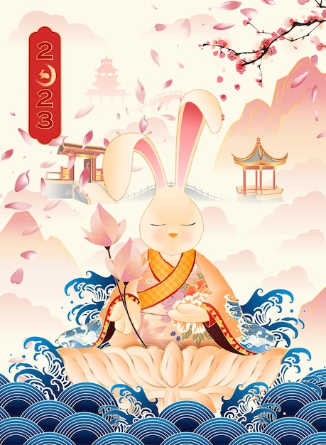 2023年兔年元旦春节新年插画海报模板