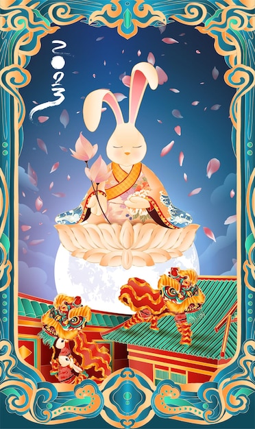 2023年兔年元旦春节新年插画海报模板