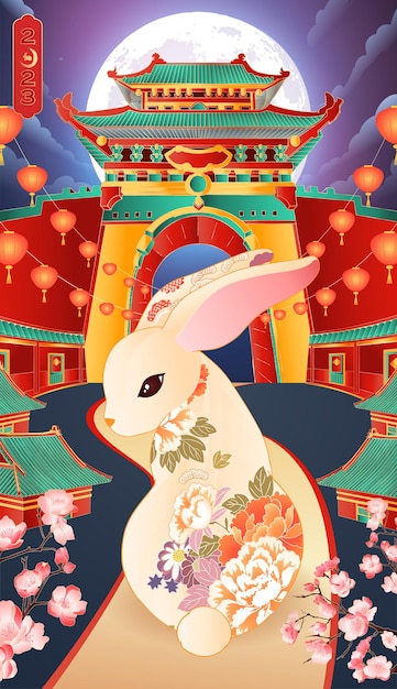 2023年兔年元旦春节新年插画海报模板