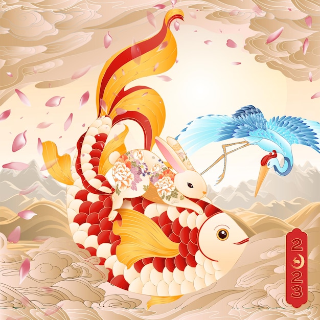 2023年兔年元旦春节新年插画海报模板