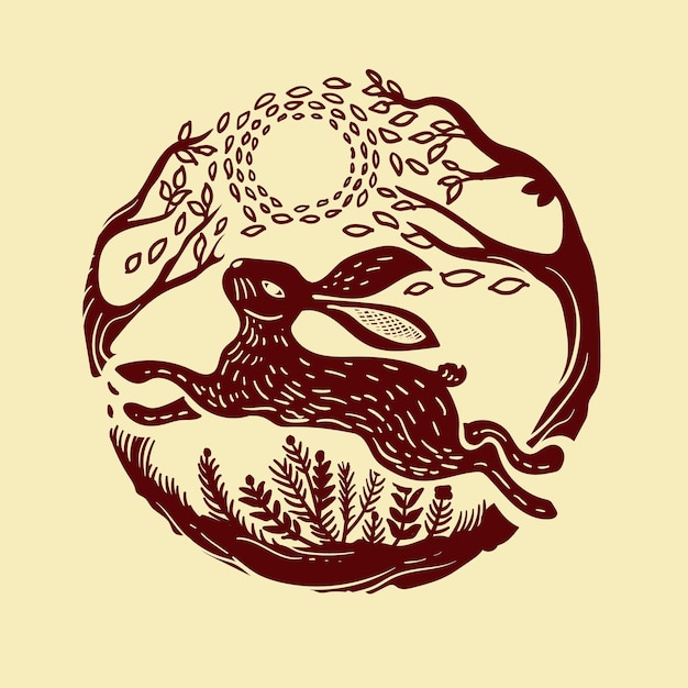 2023年兔年剪纸兔子插画