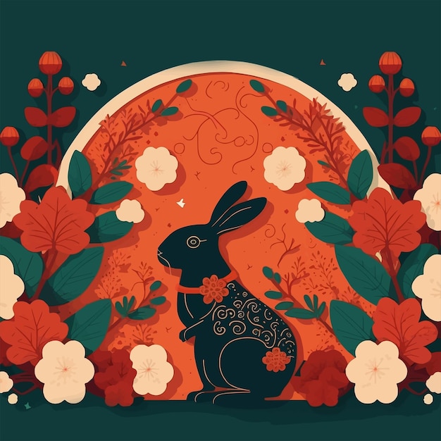 2023年新年春节兔年兔子花朵插画背景