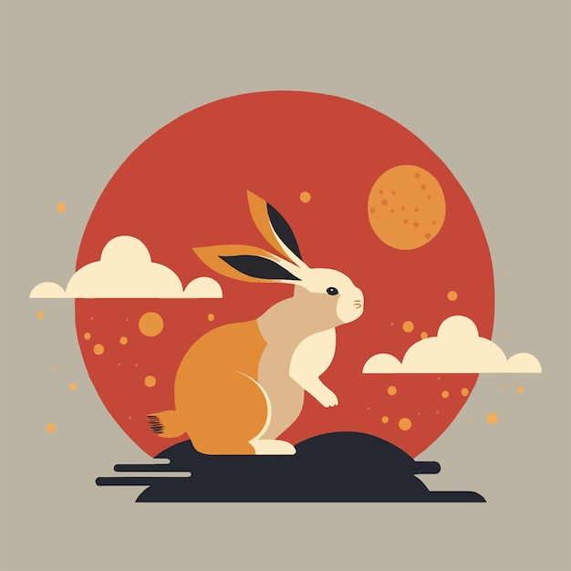 2023年新年春节兔年兔子花朵插画背景