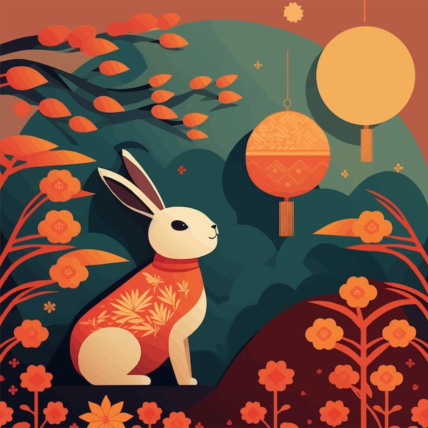 2023年新年春节兔年兔子花朵插画背景