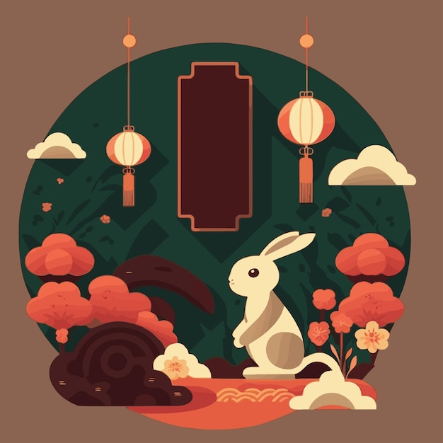 2023年新年春节兔年兔子花朵插画背景