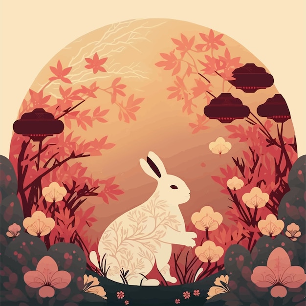 2023年新年春节兔年兔子花朵插画背景