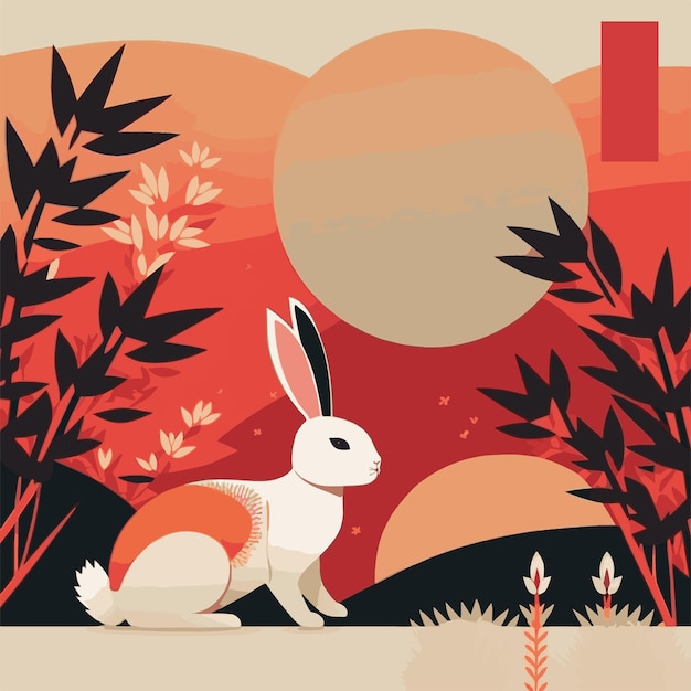 2023年新年春节兔年兔子花朵插画背景