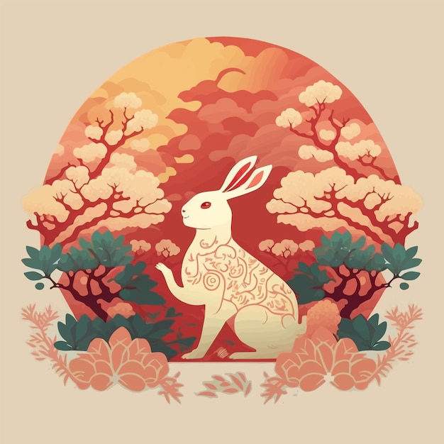 2023年新年春节兔年兔子花朵插画背景