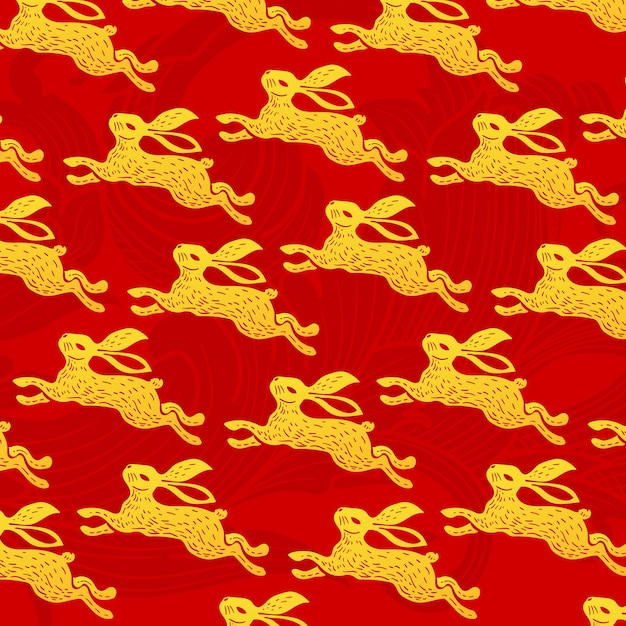 中国风兔子花纹背景