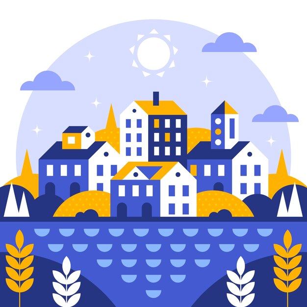 几何图形乡村房屋插画