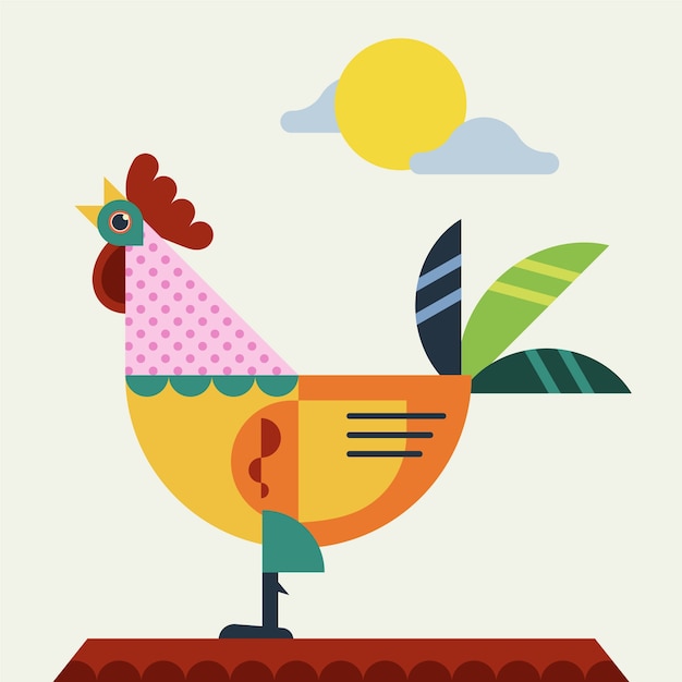 几何图形公鸡插画