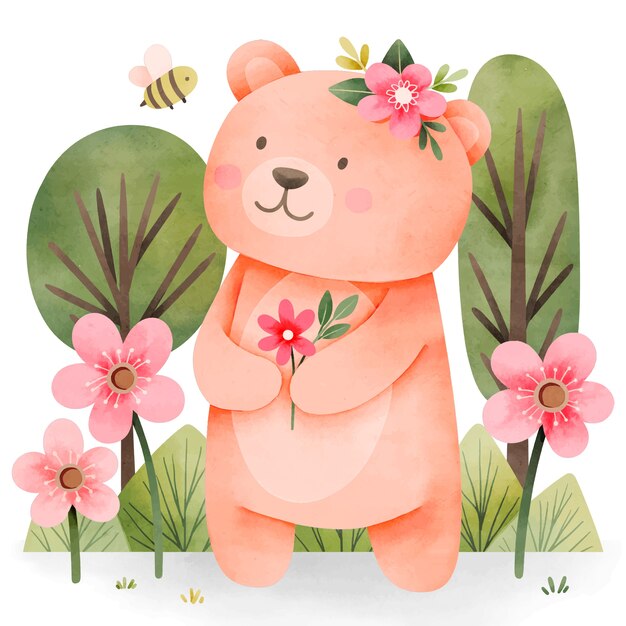 水彩小熊插画