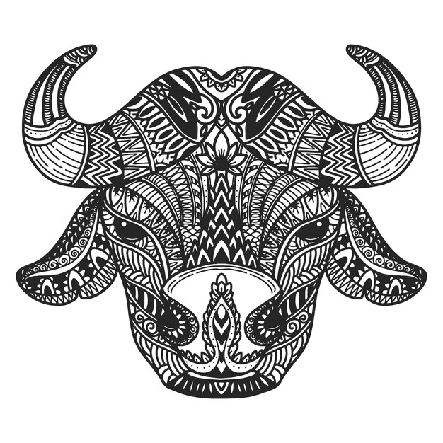 手绘曼陀罗牛动物插画