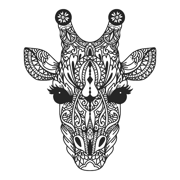 手绘曼陀罗长颈鹿动物插画