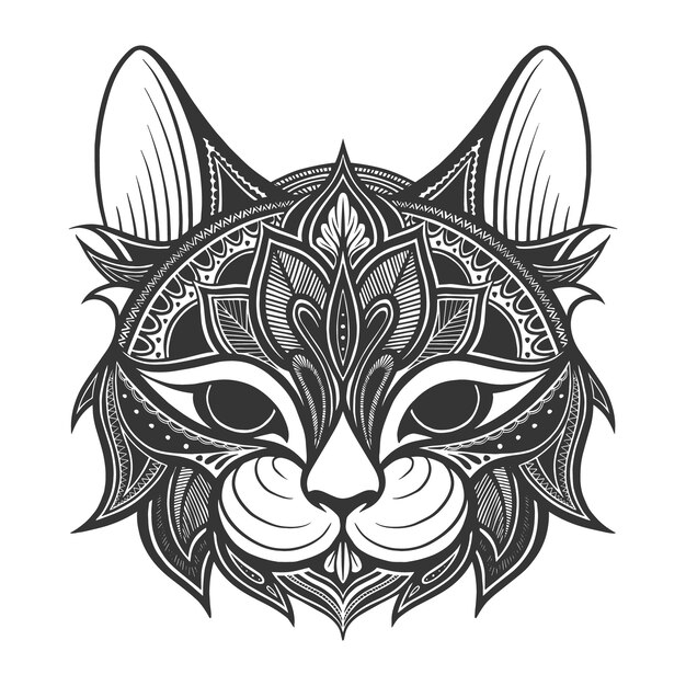 手绘曼陀罗猫动物插画