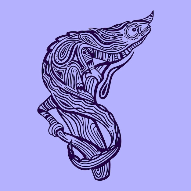 手绘曼陀罗变色龙动物插画