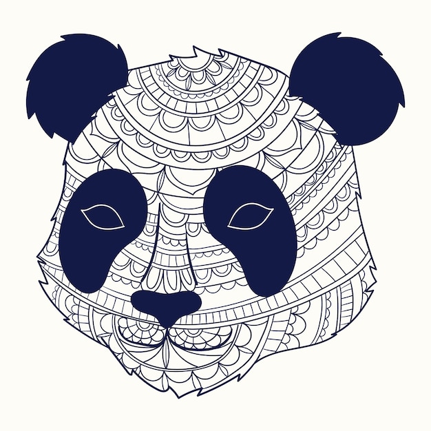 手绘曼陀罗熊猫动物插画