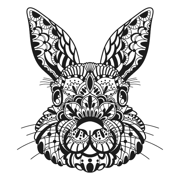 手绘曼陀罗兔子动物插画