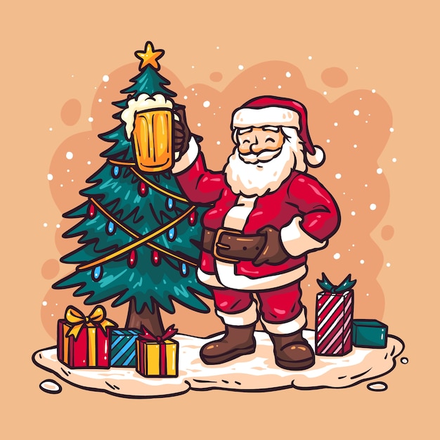 圣诞节圣诞老人圣诞树插画
