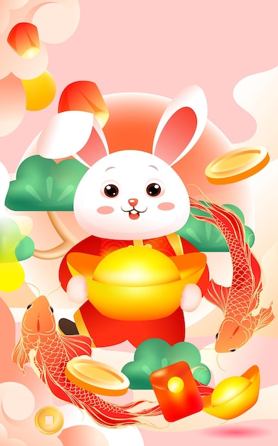 2023年新年元旦兔年春节插画海报