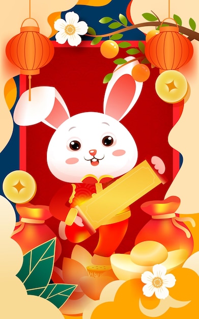 2023年新年元旦兔年春节插画海报