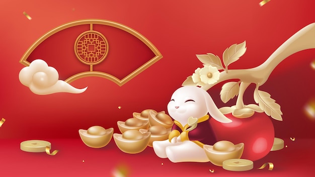 2023年新年元旦兔年春节插画海报背景