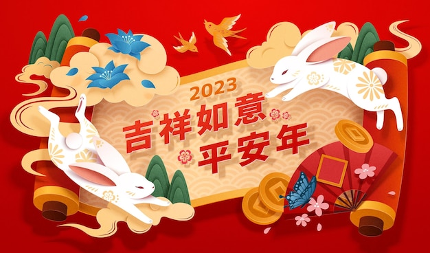 2023年新年元旦兔年春节插画海报背景