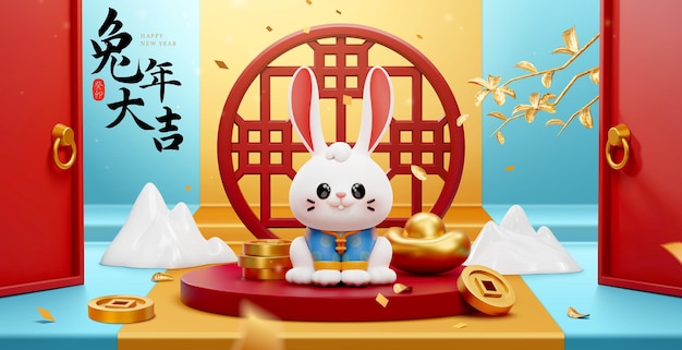 2023年新年元旦兔年春节插画海报背景