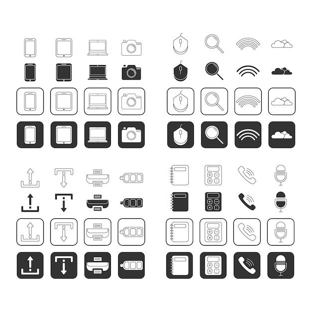 手机相机笔记本电脑方向箭头电话记事本计算器麦克风天气信号放大镜鼠标云网页ui图标