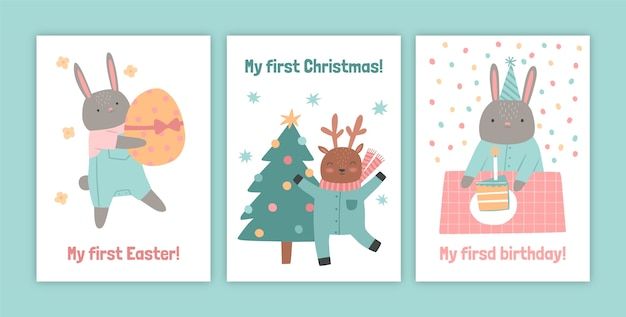 水彩风格兔子成长记录卡片儿童婴儿周岁满月模板