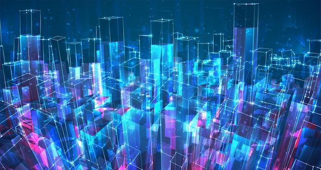 抽象数字虚拟世界线条城市背景