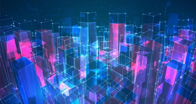 抽象数字虚拟世界线条城市背景