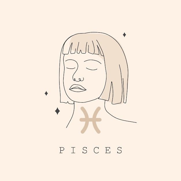 线条女人头像双鱼座