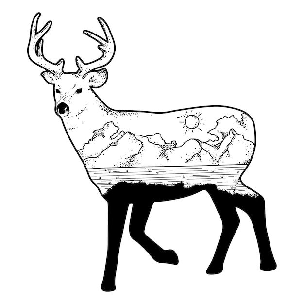 双重曝光效果鹿插画