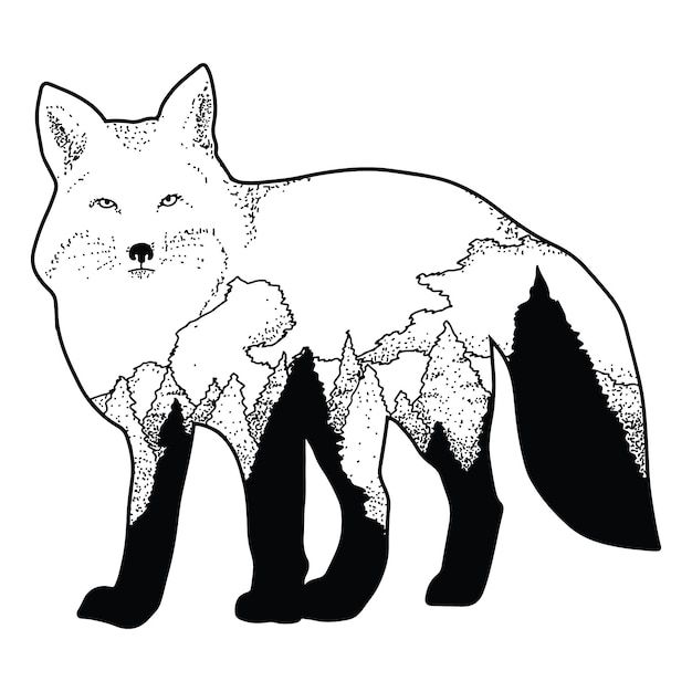 双重曝光效果狐狸插画