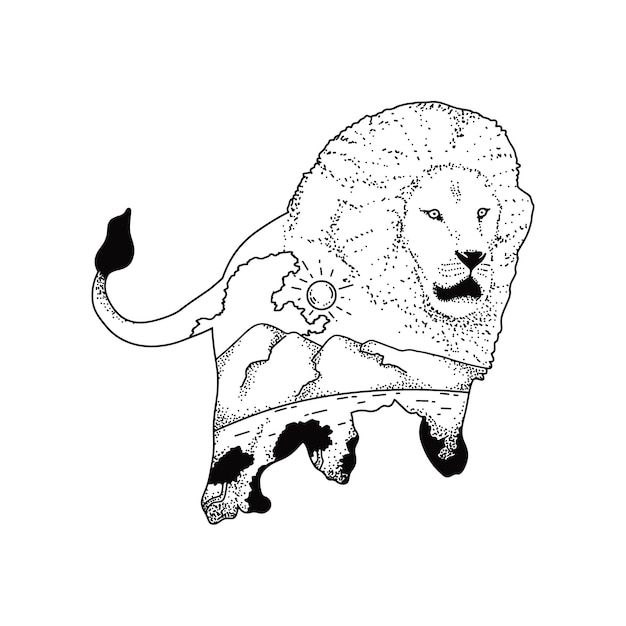 双重曝光效果狮子插画