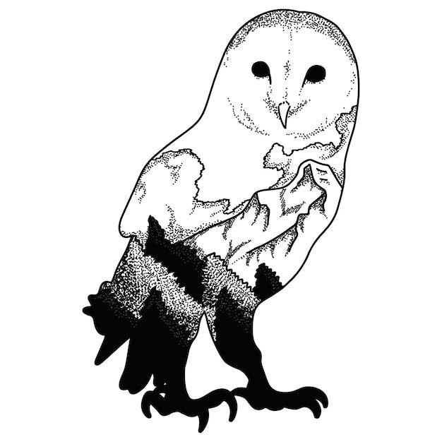 双重曝光效果猫头鹰插画